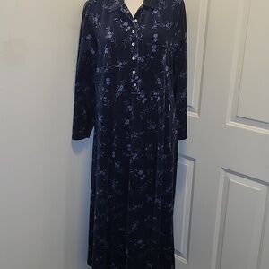 Vintage LL Bean Blue Velour Velvet Dress Size Large